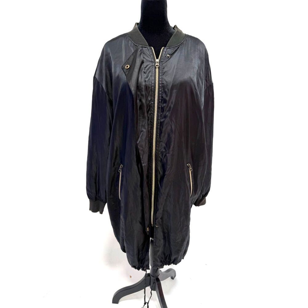 Victoria Secret Sport black long satin bomber jacket